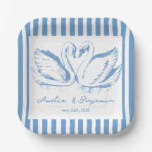 hand drawn Blue Couple Swan Whimsical Wedding