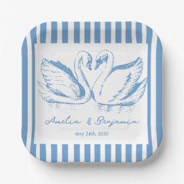 Plato De Papel hand drawn Blue Couple Swan Whimsical Wedding