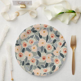 Plato De Papel Hand-Drawn Bold Inky Floral Pattern- Sunlit Meadow