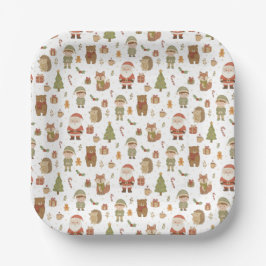 Plato De Papel Hand Drawn Christmas Woodland Paper Plates