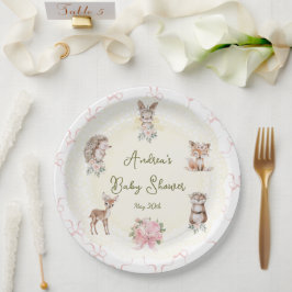 Plato De Papel Hand Drawn Coquette Ribbon Woodland Baby Shower