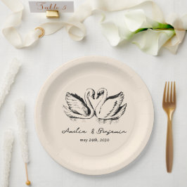 Plato De Papel hand drawn Couple Swan Whimsical Wedding