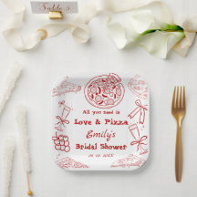 Hand Drawn es Love & Pizza Bridal Shower