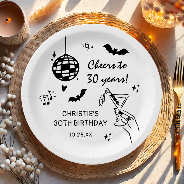 Plato De Papel Hand Drawn Halloween Adult Birthday Party (Subido por el creador)
