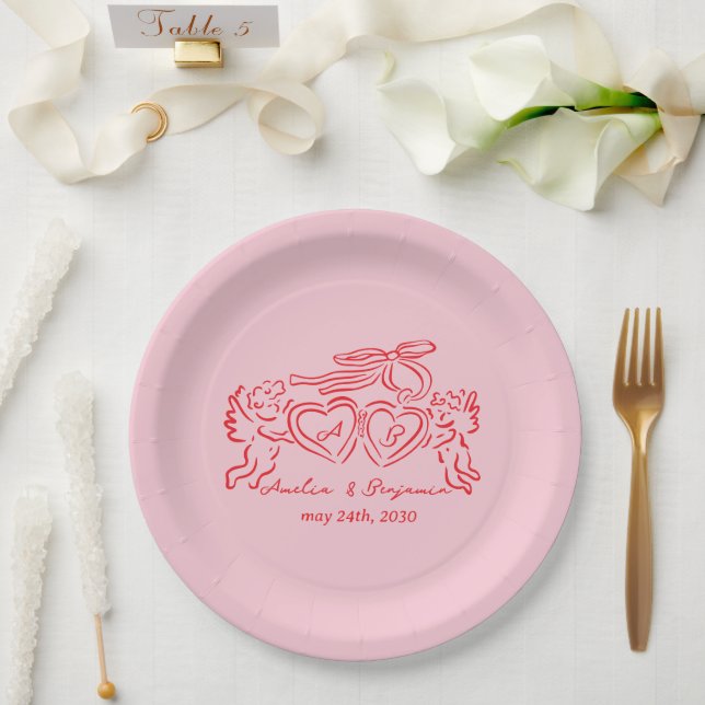 Plato De Papel hand drawn heart couple whimsical wedding (Boda)
