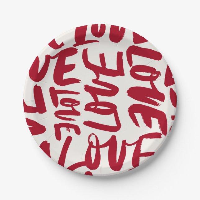 Plato De Papel Hand-Drawn Love Pattern Playful Modern Romantic  (Anverso)