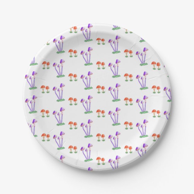 Plato De Papel Hand-Drawn Mushroom Plates (Anverso)