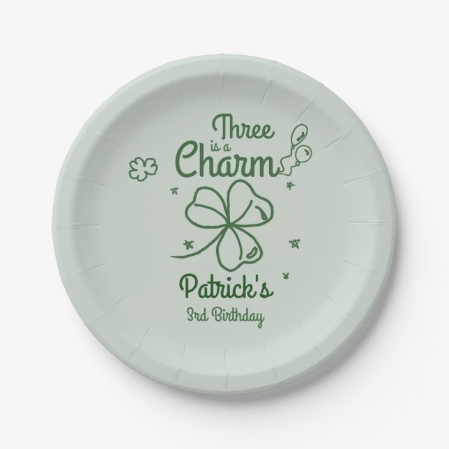 Plato De Papel Hand Drawn Shamrock Any Age Birthday (Anverso)