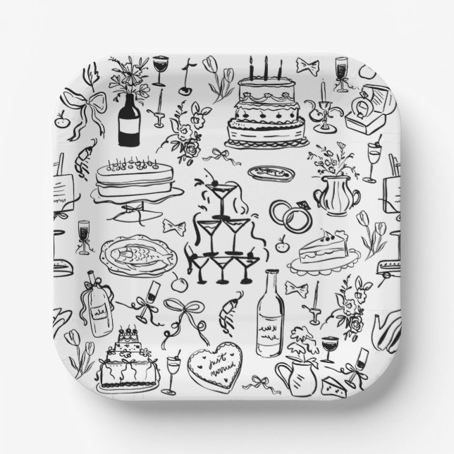 Plato De Papel hand drawn wedding marriage champagne fountain (Anverso)