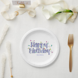 Plato De Papel Hand Lettered Dusty Blue Happy Birday
