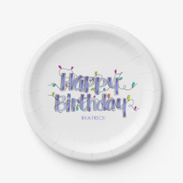 Plato De Papel Hand Lettered Dusty Blue Happy Birday