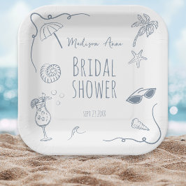 Plato De Papel HandDrawn Beach Doodle Illustrations Bridal Shower