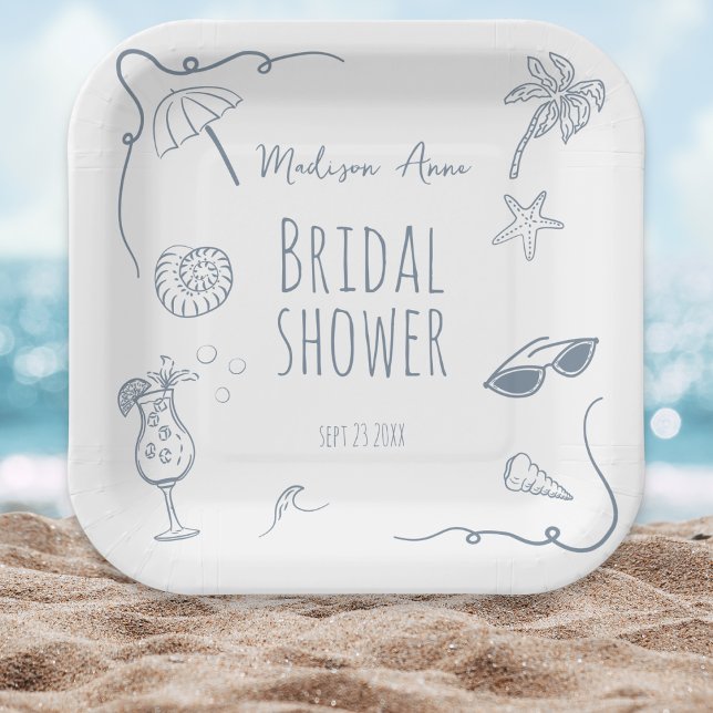 Plato De Papel HandDrawn Beach Doodle Illustrations Bridal Shower (Subido por el creador)