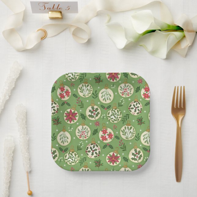 Plato De Papel HandDrawn Christmas Ornament Paper Plates (Boda)