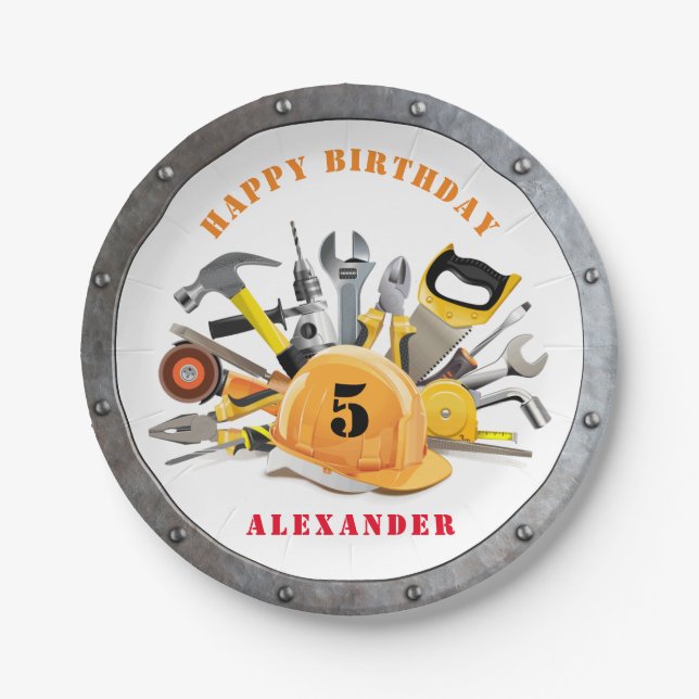Plato De Papel Handyman Boy Tools Birday Party Paper Plate (Anverso)