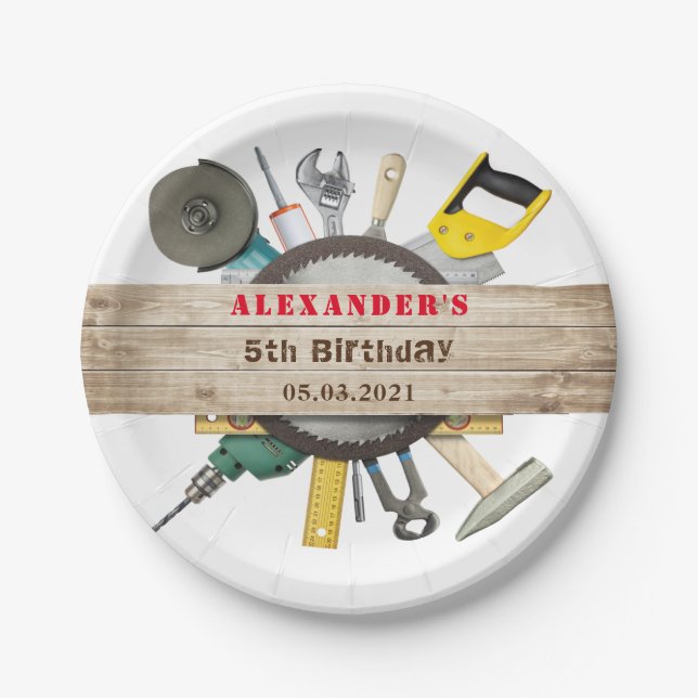 Plato De Papel Handyman Boy Tools Birday Party Paper Plate (Anverso)