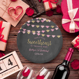 Plato De Papel Hanging Love Hearts Little Sweetheart Birthday