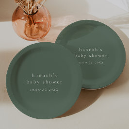 Plato De Papel HANNAH Sage Green Boho Baby Shower simple moderno