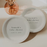Plato De Papel HANNAH Vintage Boho Baby Shower simple moderno<br><div class="desc">Estos antiguos y sencillos platos de papel higiénico de la colección Hannah son perfectos para una ducha mínima para bebés. El diseño de color crema y gris neutro presenta una tipografía moderna sin adornos y con un estilo minimalista único. Personalice sus placas de ducha de bebé con el nombre de...</div>