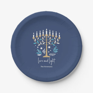 Plato De Papel Hanukkah Amor y Luz Floral Menorah