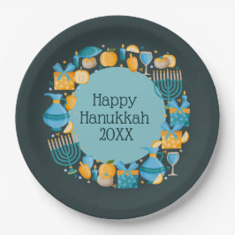 Plato De Papel Hanukkah Blue