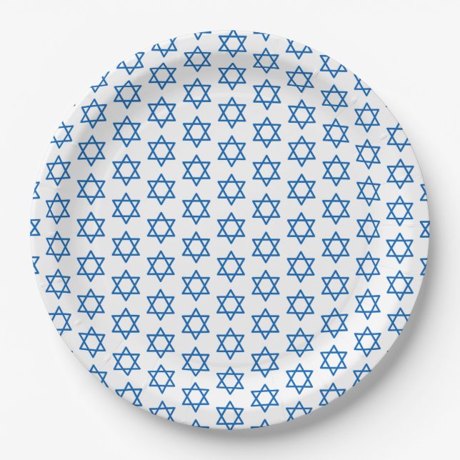 Plato De Papel Hanukkah Blue Star Pattern Fe de vacaciones (Anverso)
