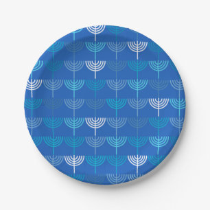 Plato De Papel Hanukkah Chanukah Chanukkiah Menorah Pattern Blue