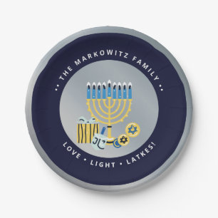 Plato De Papel Hanukkah Chanukah Personalizada Menorah Dreidel