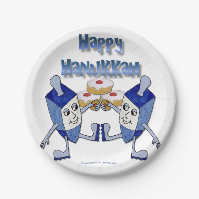 Plato De Papel Hanukkah Dancing Dreides y Jelly Doughnut (Anverso)