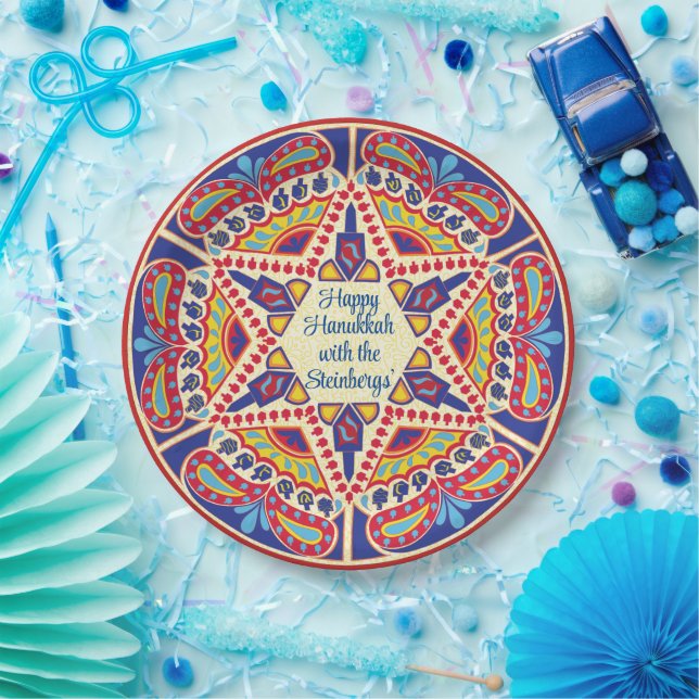 Plato De Papel Hanukkah Dreidel Design (Fiesta)