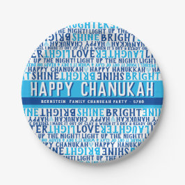Plato De Papel HANUKKAH Fases Love Light Laughter FunkyType Blue