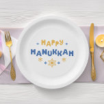 Plato De Papel "Hanukkah feliz" Amor y luz<br><div class="desc">Diseño festivo personalizado de Hanukkah.</div>