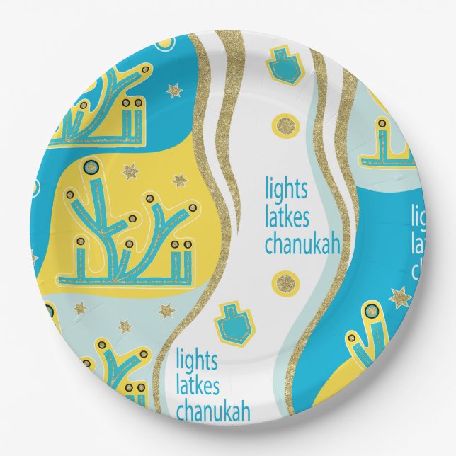 Plato De Papel Hanukkah Lights Latkes (Anverso)