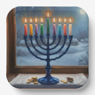 Plato De Papel Hanukkah Menorah Holiday Paper Plate