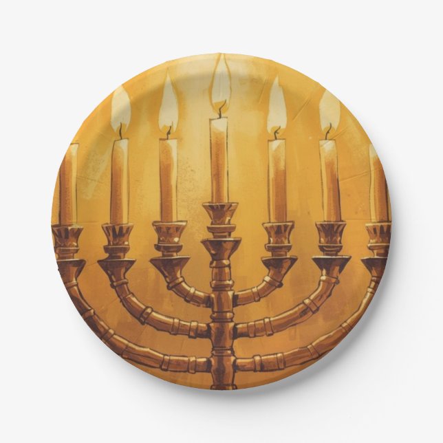 Plato De Papel Hanukkah Menorah Lights Paper Plate (Anverso)