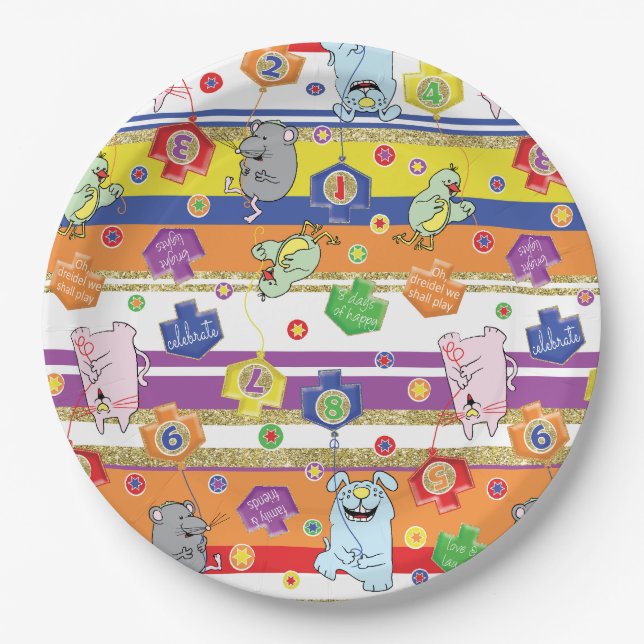 Plato De Papel Hanukkah Mouse y amigos (Anverso)