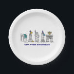 Plato De Papel Hanukkah NYC Chanukah<br><div class="desc">Cuenta con un original ilustracion con lápiz y tinta de varios monumentos de la ciudad de Nueva York "vestidos" para las vacaciones. Perfecto para las celebraciones de Hanukkah.</div>