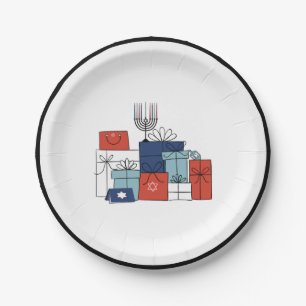 Plato De Papel Hanukkah Regalos y Menorah Placa de papel de vacac