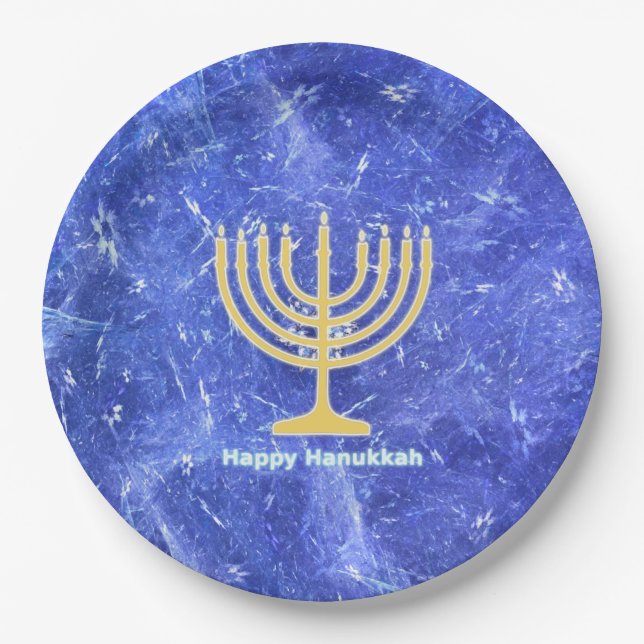 Plato De Papel Hanukkah Snowstorm Menorah (Anverso)