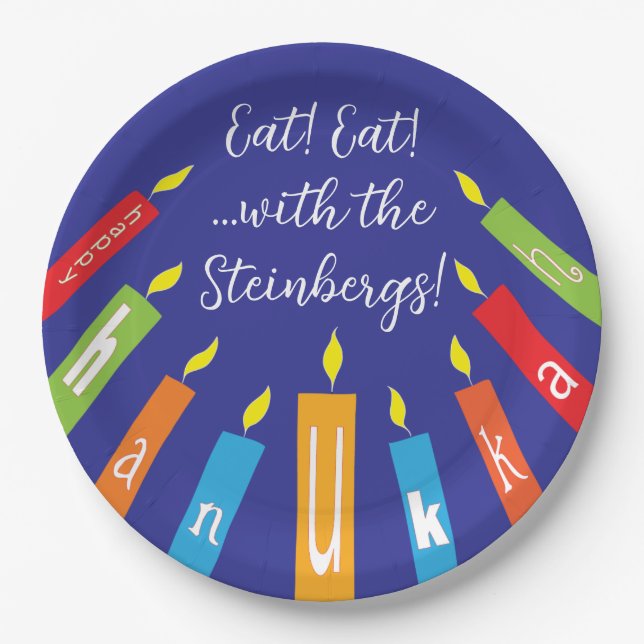 Plato De Papel Hanukkah Velas felices (Anverso)