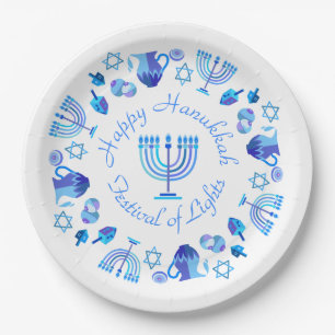 Plato De Papel Hanukkiah Feliz feriado judío en Hanukkah Menorah