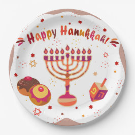 Plato De Papel Hanukkiah Feliz Hanukkah Menorá Judía Vintage