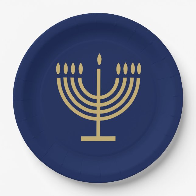 Plato De Papel Hanukkiah Happy Hanukkah Jewish dreidel Menorah (Anverso)