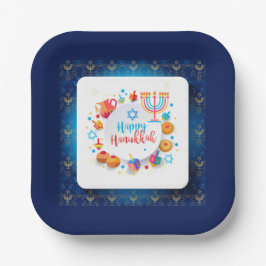 Plato De Papel Hanukkiah Happy Hanukkah Jewish Holiday Menorah