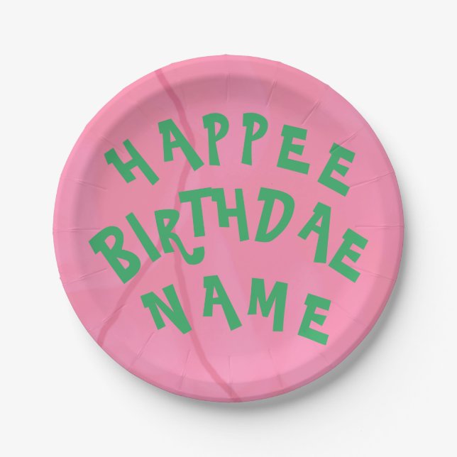 Plato De Papel Happee Birthdae Plate de nombres personalizado (Anverso)