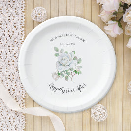 Plato De Papel Happily Ever After White Rose Wedding Paper Plates
