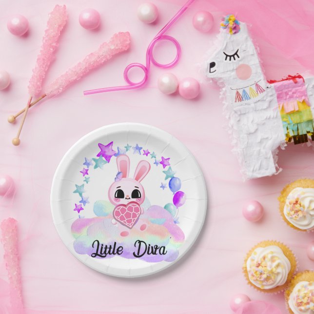 Plato De Papel Happiness magic sweet bunny in the rainbow (Fiesta)