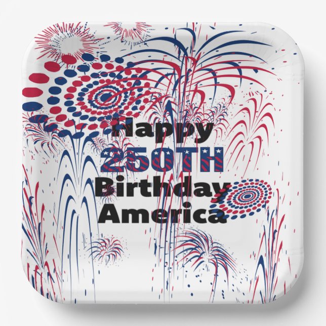 Plato De Papel Happy 250th America Patriotic Fireworks (Anverso)