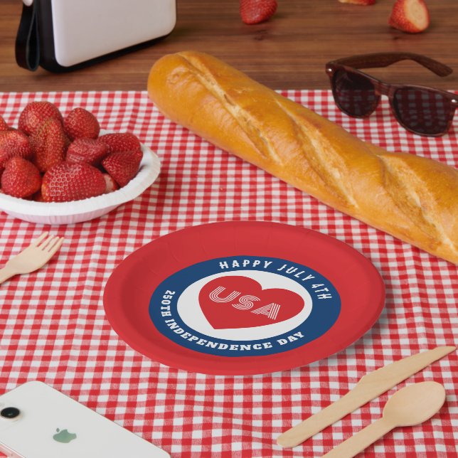 Plato De Papel Happy 250th Independence Day July 4th Love USA (Picnic)