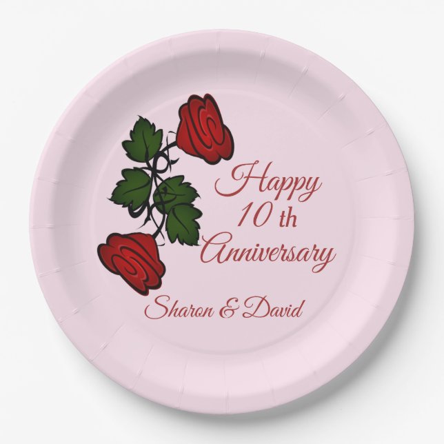 Plato De Papel Happy add Event Red Rose Paper Plates (Anverso)